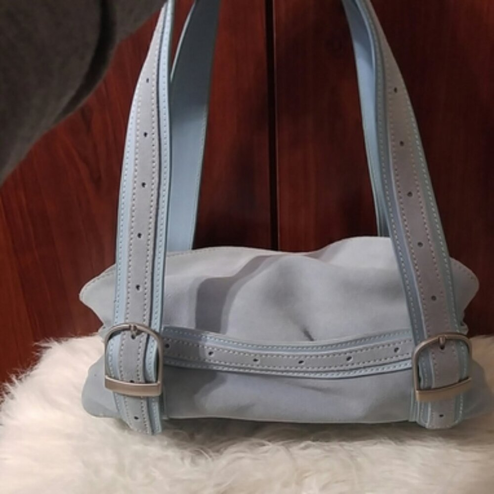LONGABERGER BLUE SUEDE FOLD OVER DOUBLE STRAP - Picture 2 of 9